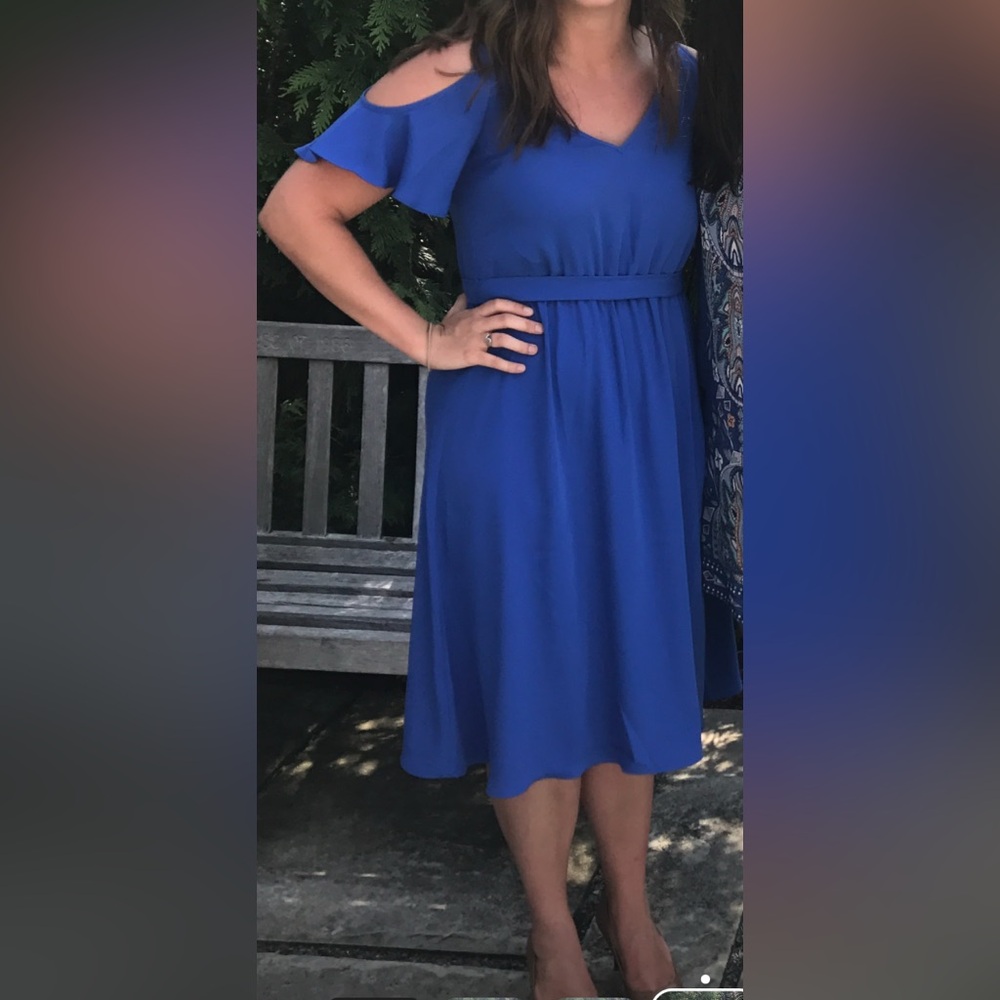 Elegant Blue Cold Shoulder Dress